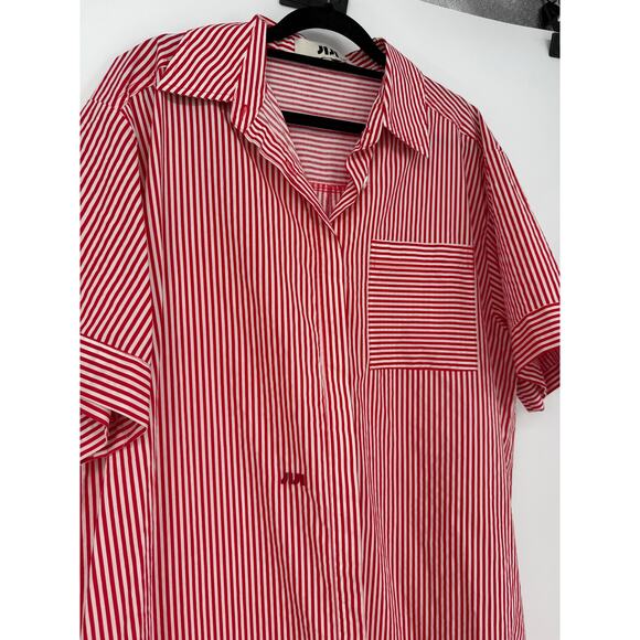 Jiji Studio Paris Dress Diane in Red White Stripe Oversized Buttondown Sz Medium - Picture 3 of 7